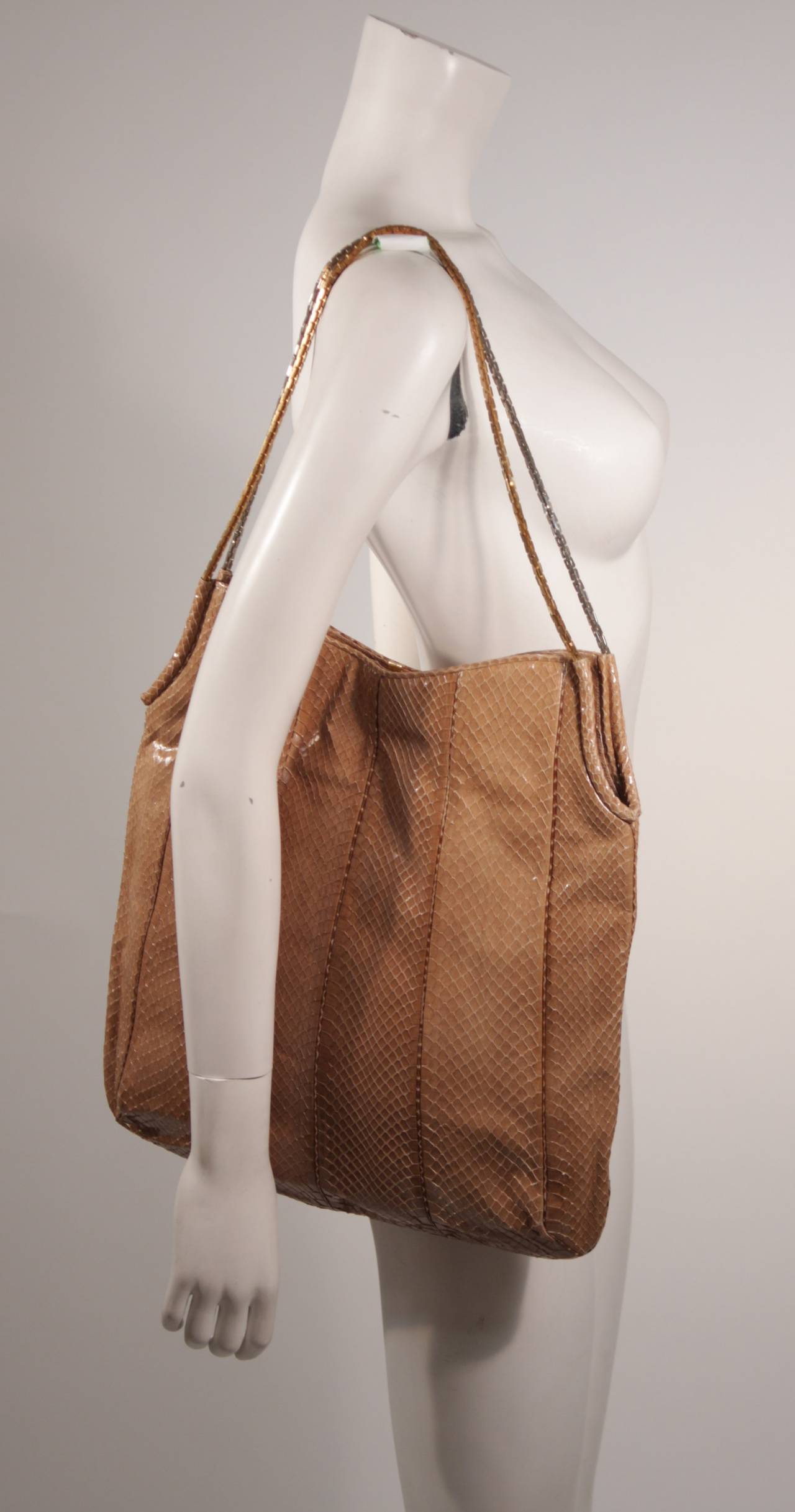Judith Leiber Nude Snakeskin Hobo with Two Tone Chain NWT In Excellent Condition In Los Angeles, CA