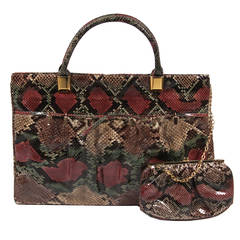 Judith Leiber Multi-Colored Pink, Green, Nude XL Snake Skin Tote w mini bag