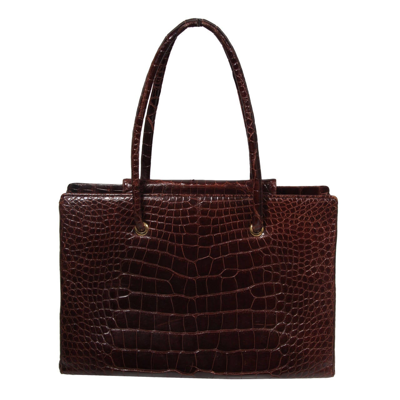 Judith Leiber Extra Large Chocolate Crocodile Shoulder Bag with Snap Top