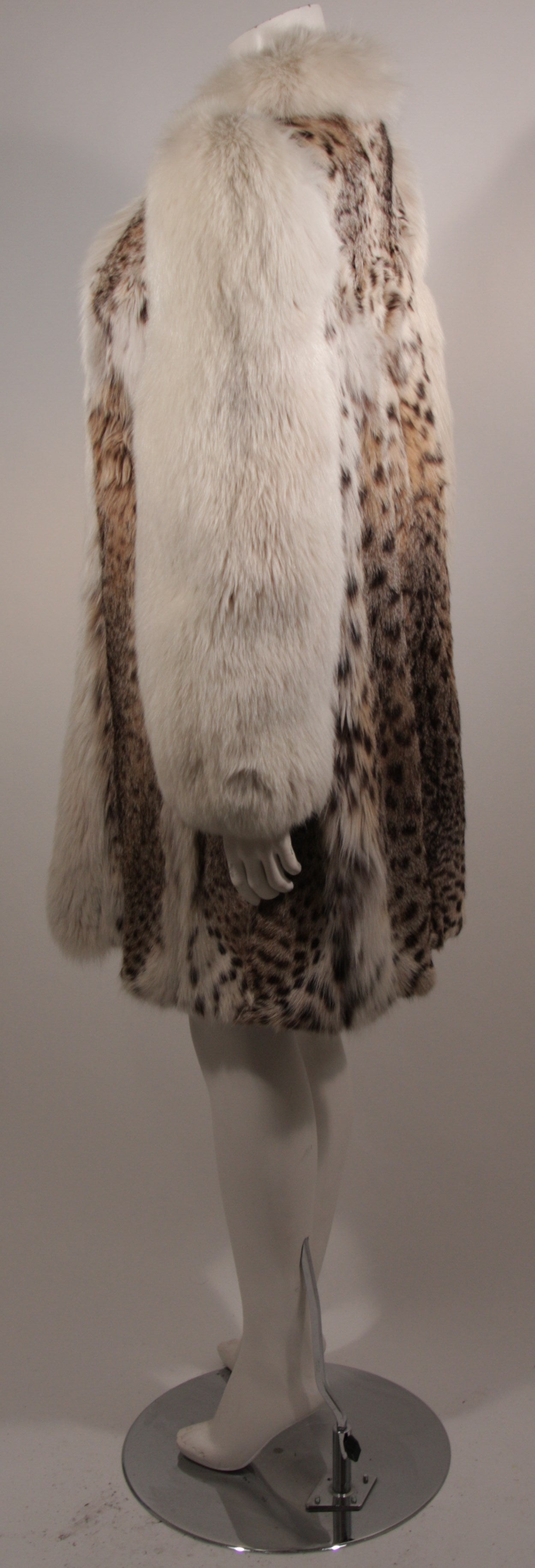 Beige Creeds Toronto Lynx Coat with Fox Fur Collar and Sleeves