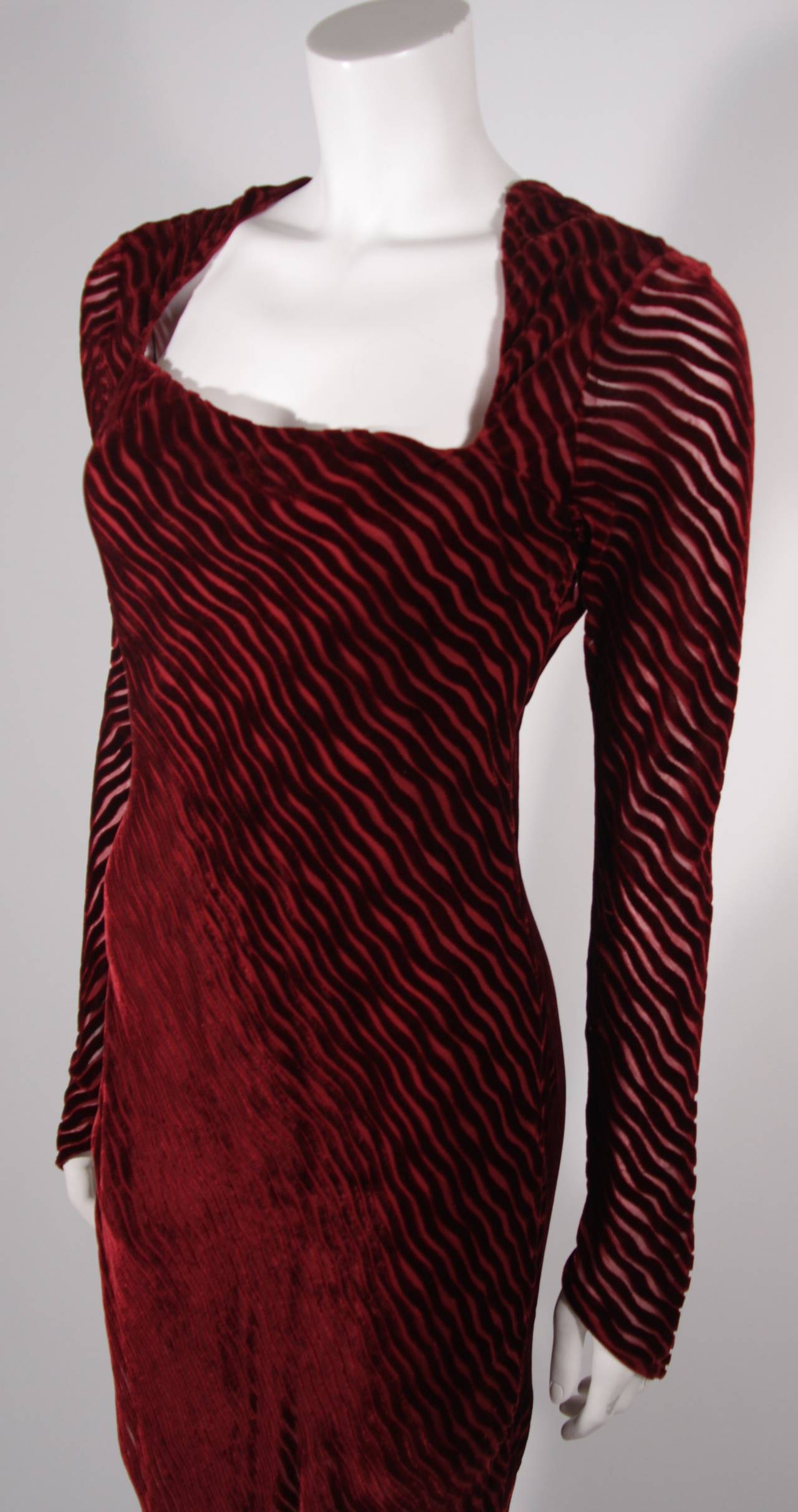Karl Lagerfield Burgundy Velvet Burn Out Gown Size 38 1