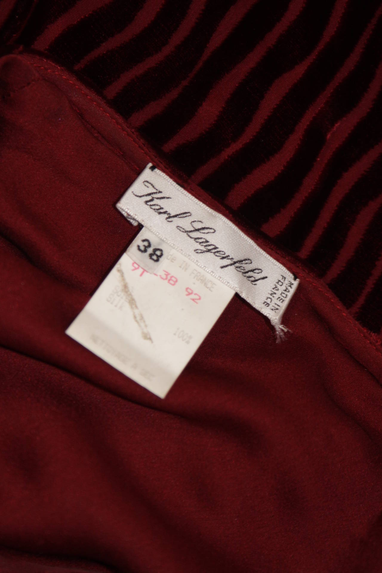Karl Lagerfield Burgundy Velvet Burn Out Gown Size 38 5