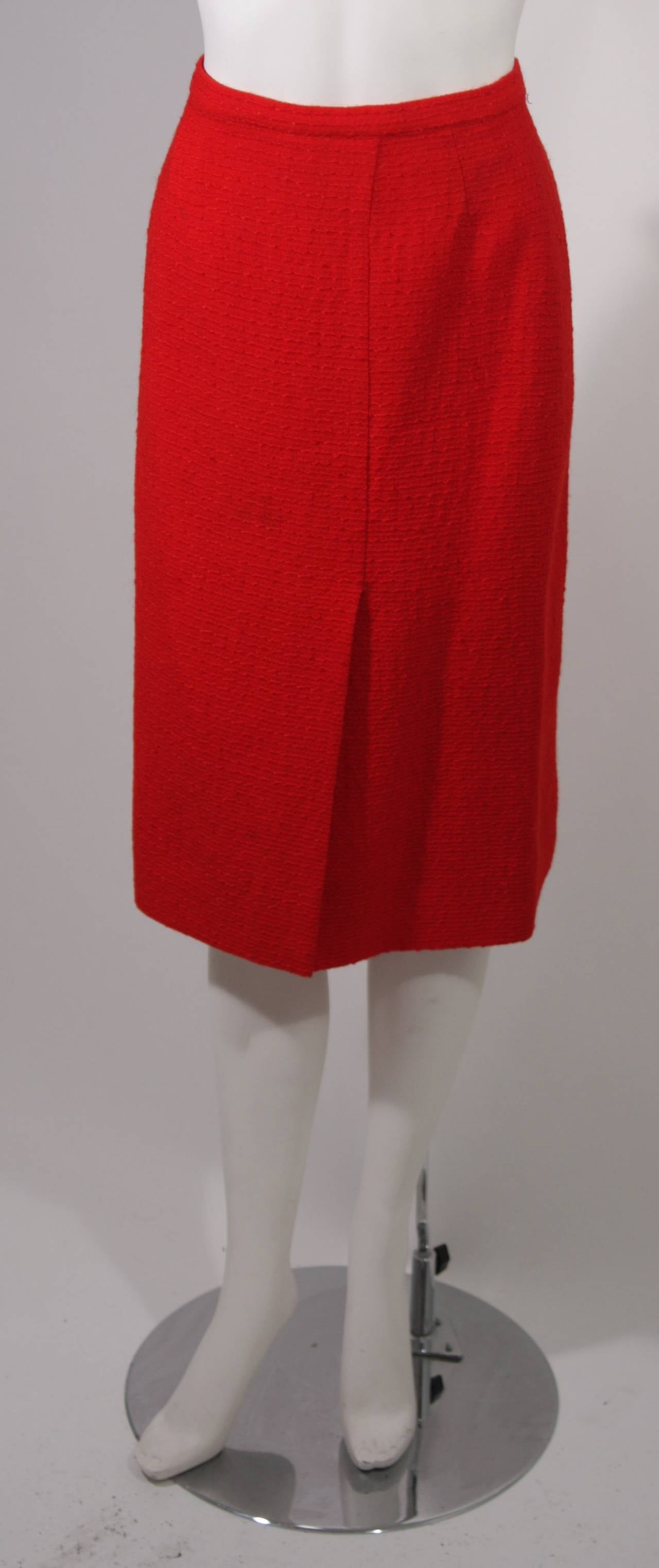 Chanel Red Wool Silk Boucle Skirt Suit Size 36 5