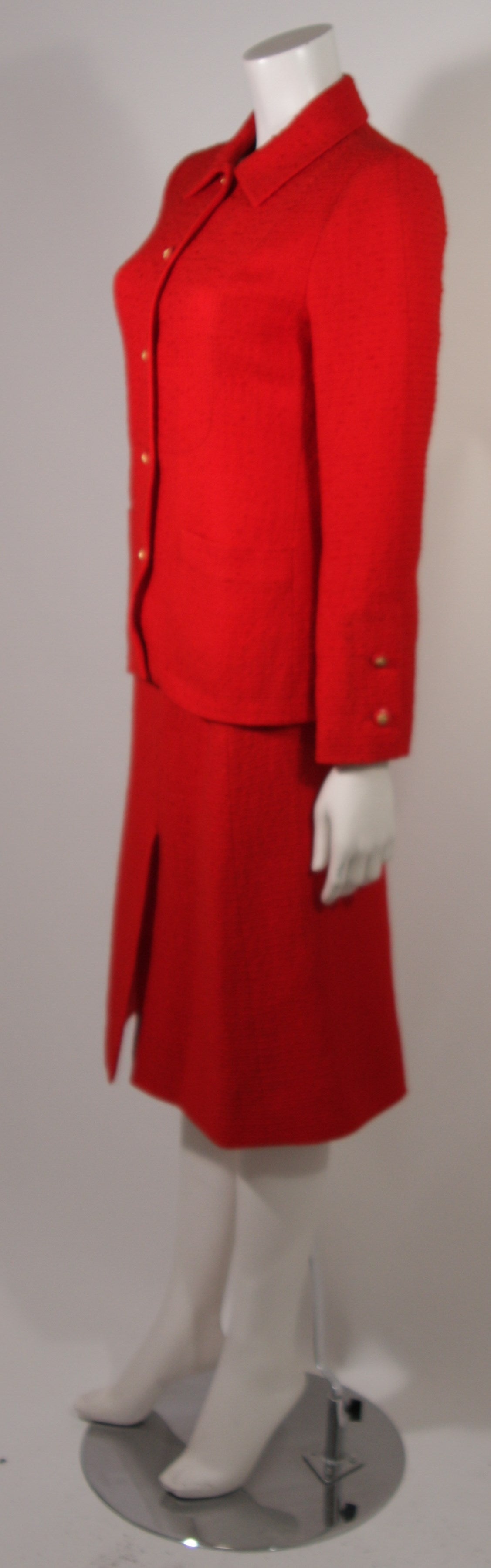 Women's Chanel Red Wool Silk Boucle Skirt Suit Size 36