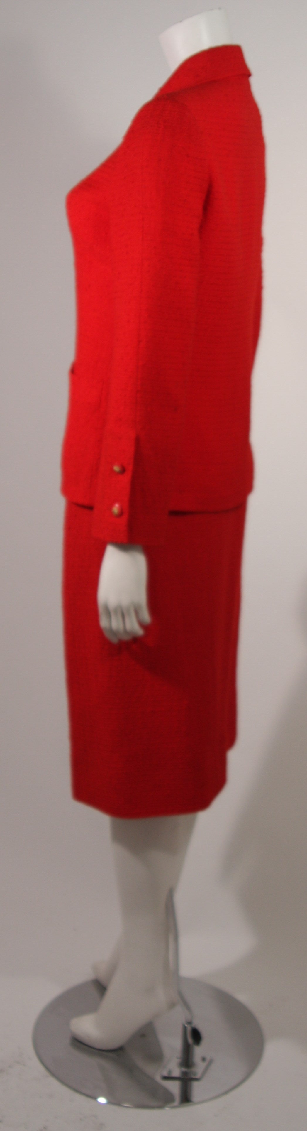 Chanel Red Wool Silk Boucle Skirt Suit Size 36 1