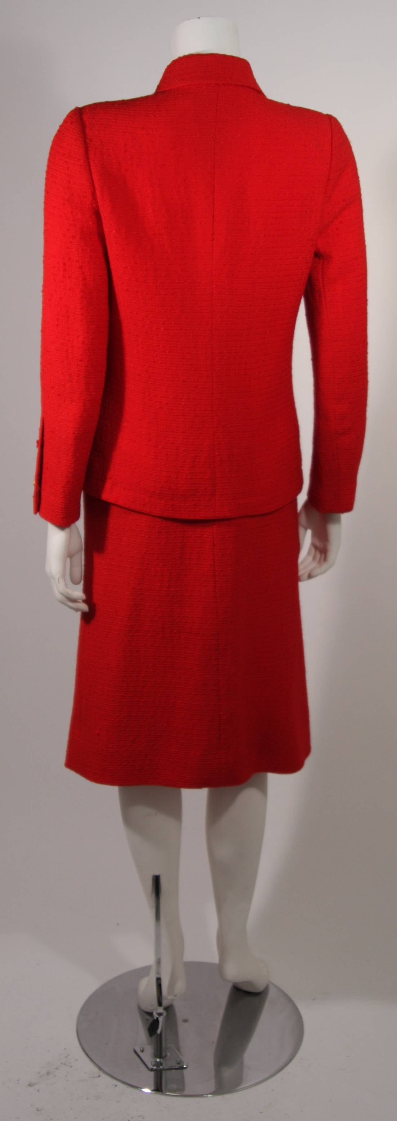 Chanel Red Wool Silk Boucle Skirt Suit Size 36 2