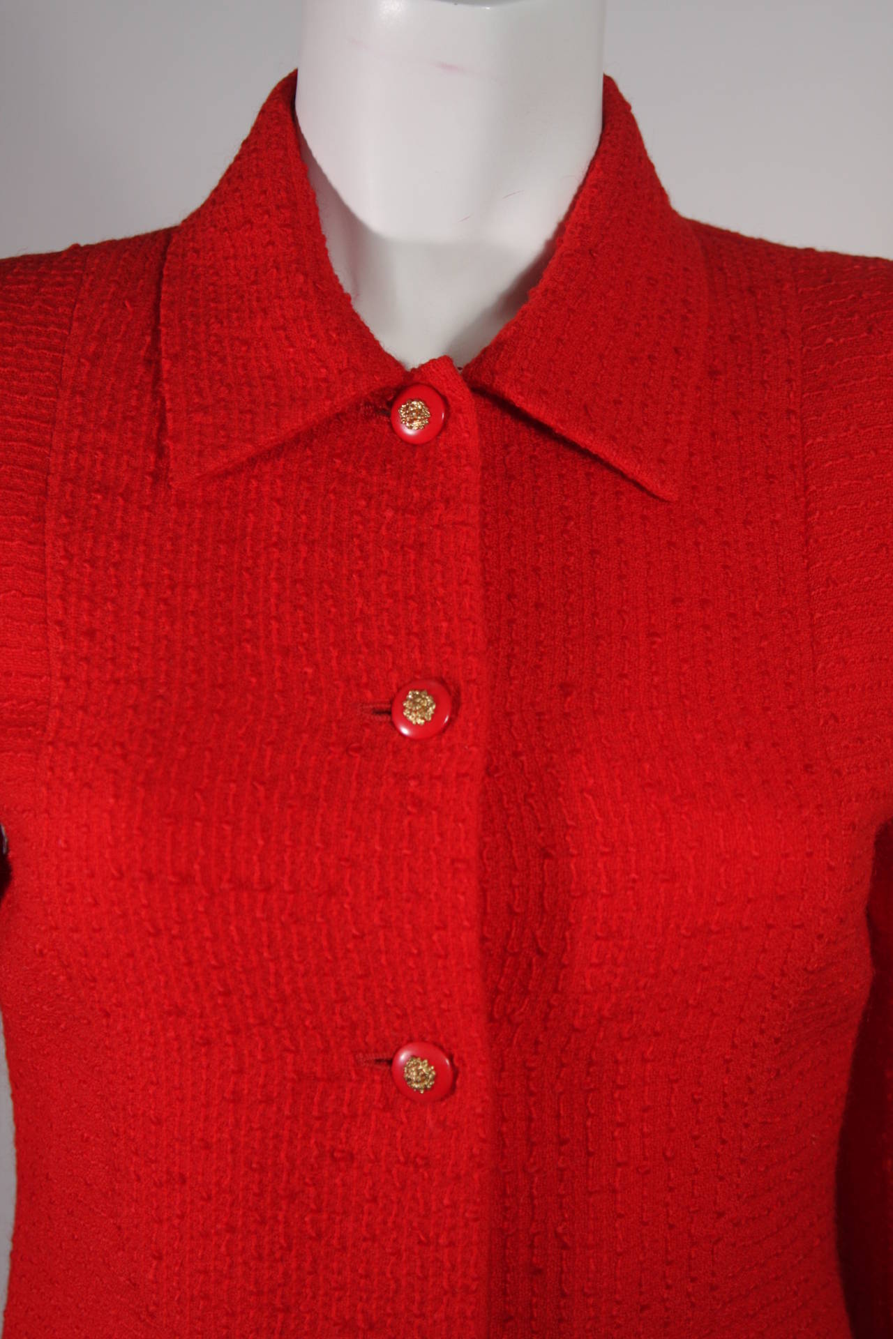 Chanel Red Wool Silk Boucle Skirt Suit Size 36 4
