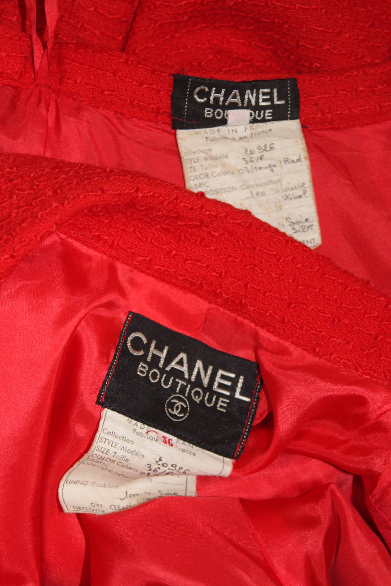 Chanel Red Wool Silk Boucle Skirt Suit Size 36 6