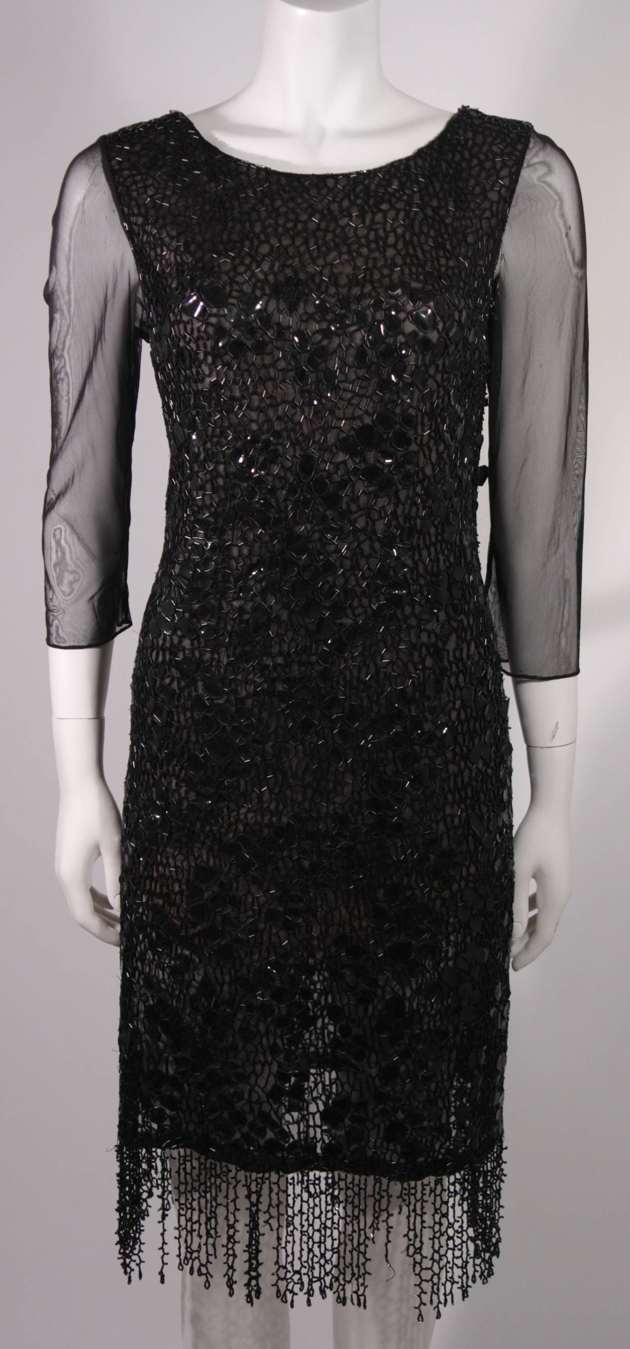 Oscar De La Renta Black Sequin Cocktail Dress Size 12 For Sale at ...