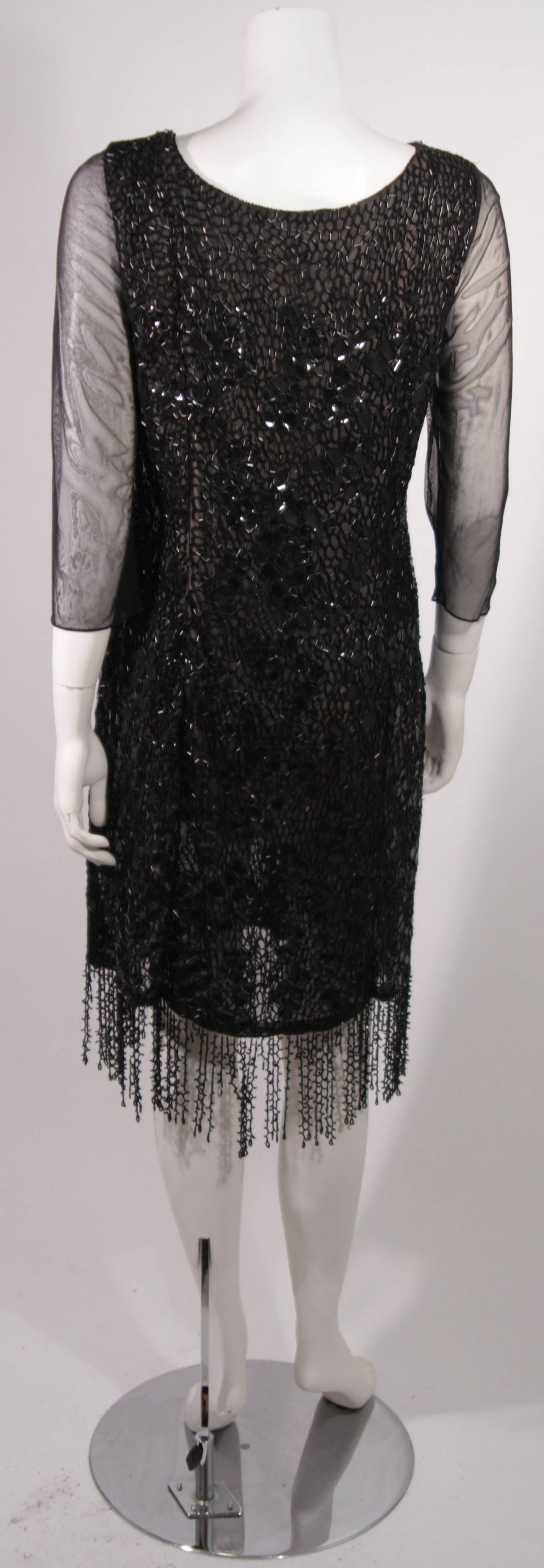 Oscar De La Renta Black Sequin Cocktail Dress Size 12 For Sale at 1stDibs