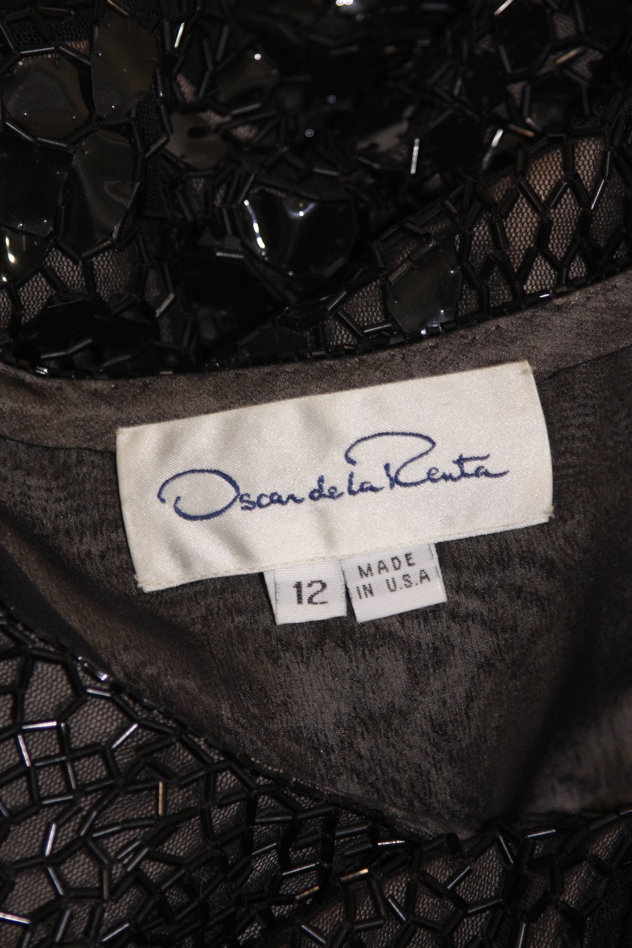 Oscar De La Renta Black Sequin Cocktail Dress Size 12 For Sale 2