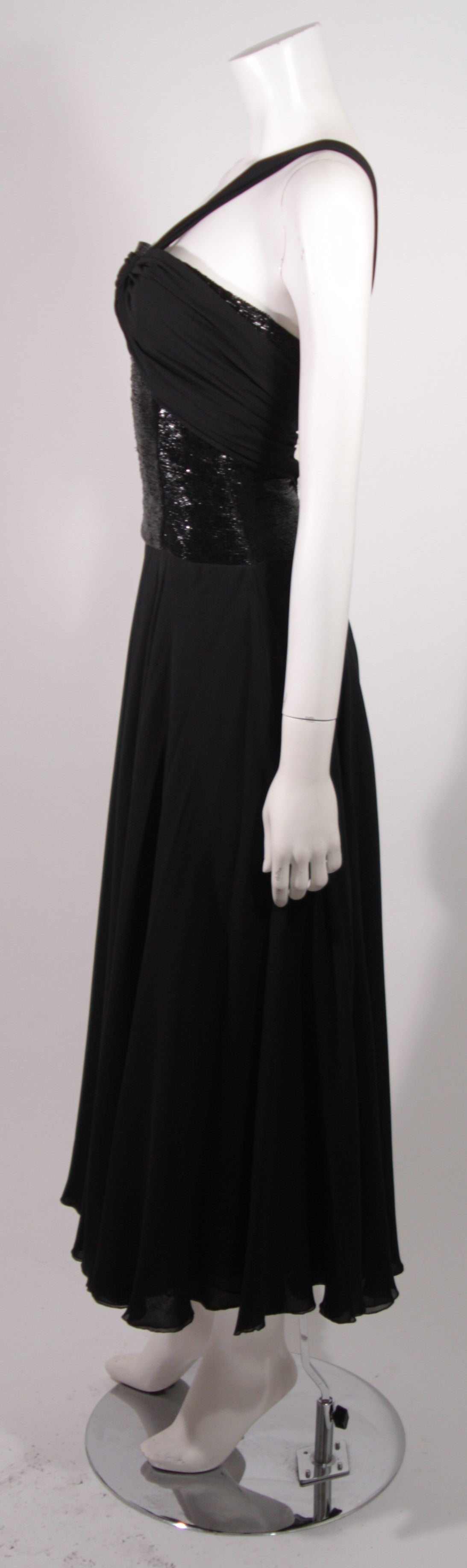 Chloe Asymmetrical Black Chiffon Gown with Beaded Bodice 3