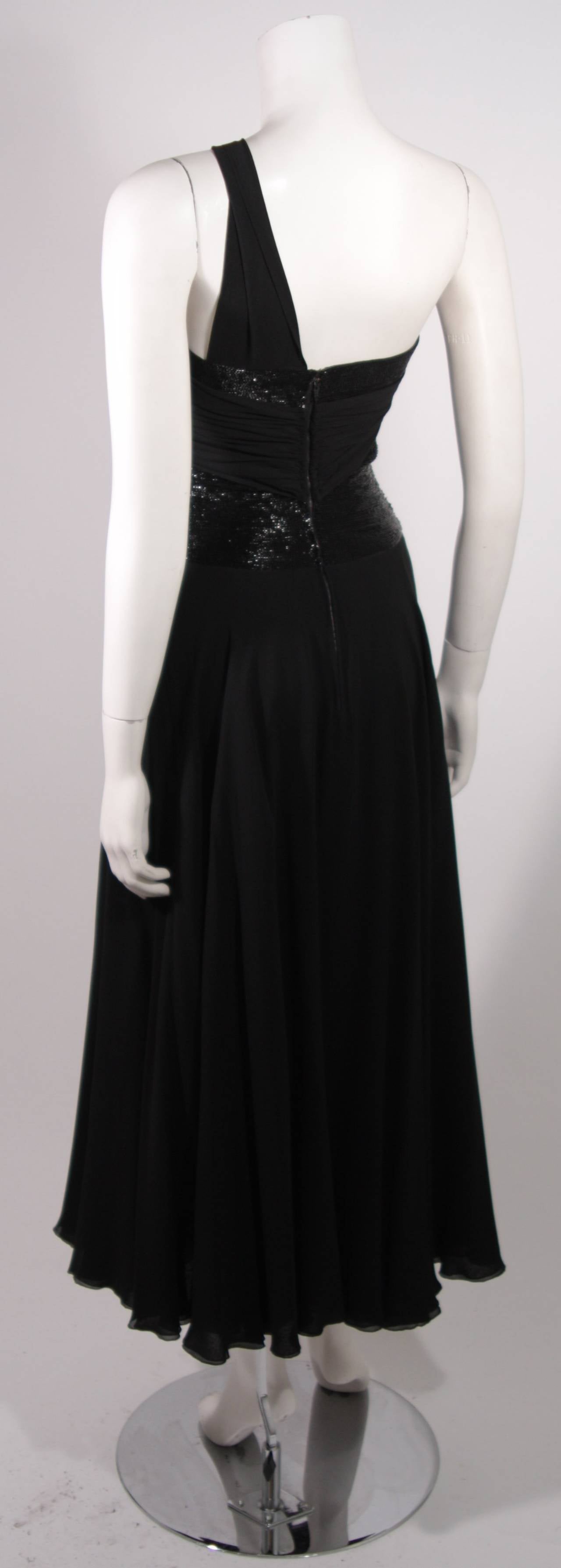 Chloe Asymmetrical Black Chiffon Gown with Beaded Bodice at 1stDibs