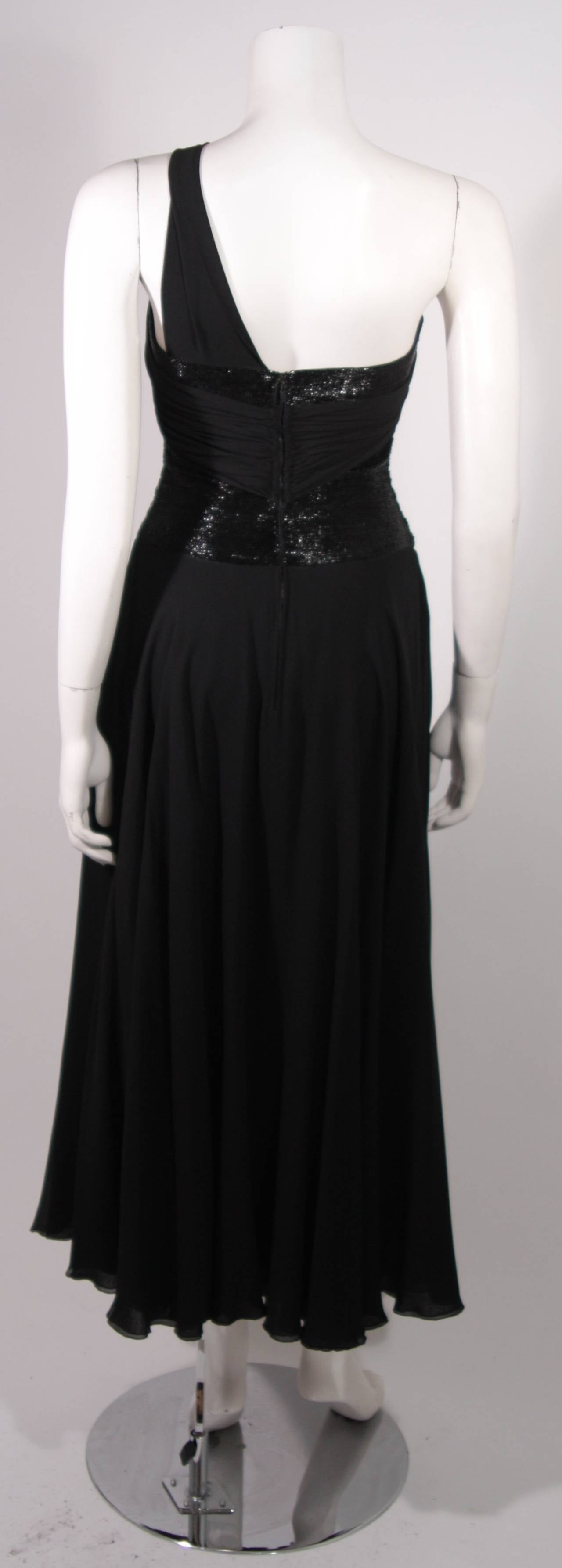 Chloe Asymmetrical Black Chiffon Gown with Beaded Bodice 1
