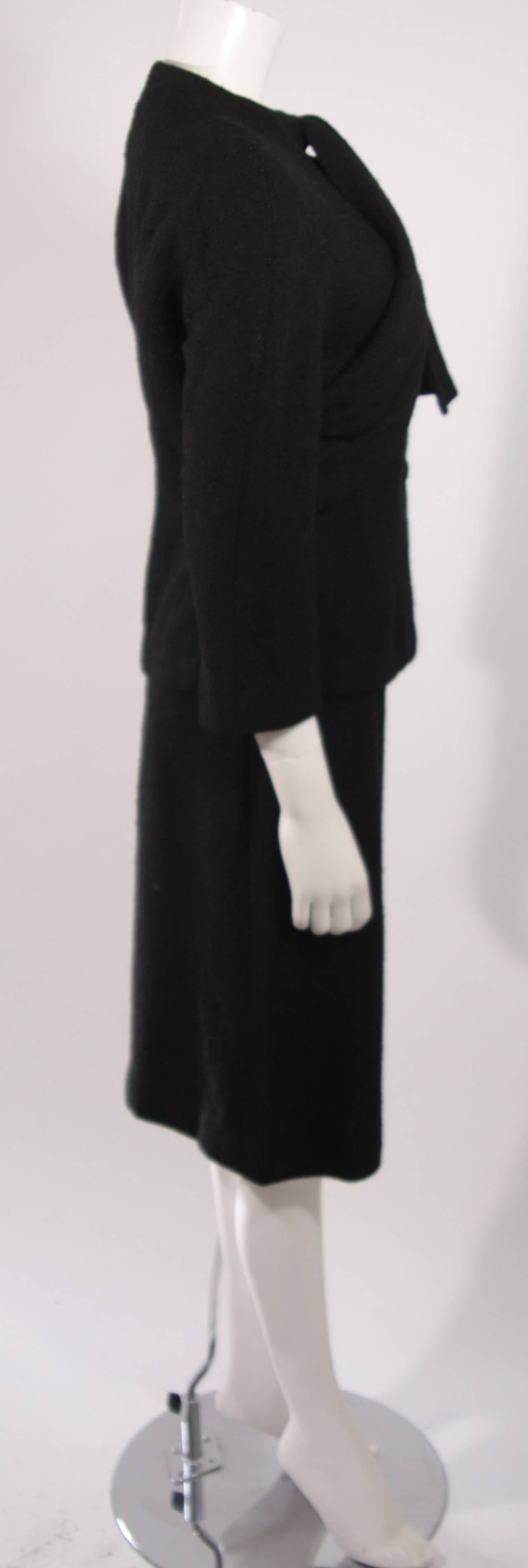 Lilli Ann San Francisco Black Wool Skirt Suit with Draping In Good Condition For Sale In Los Angeles, CA