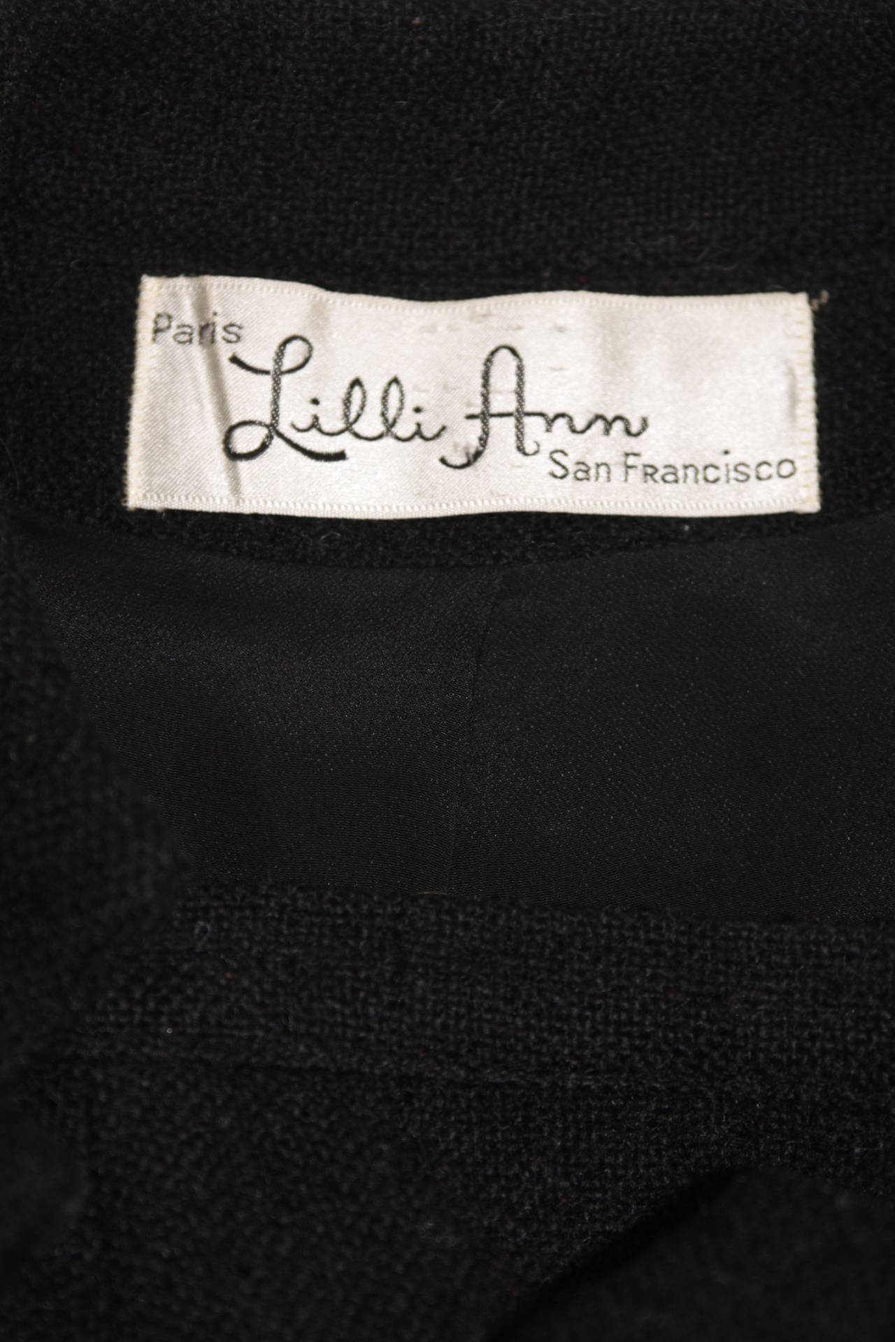 Lilli Ann San Francisco Black Wool Skirt Suit with Draping For Sale 2