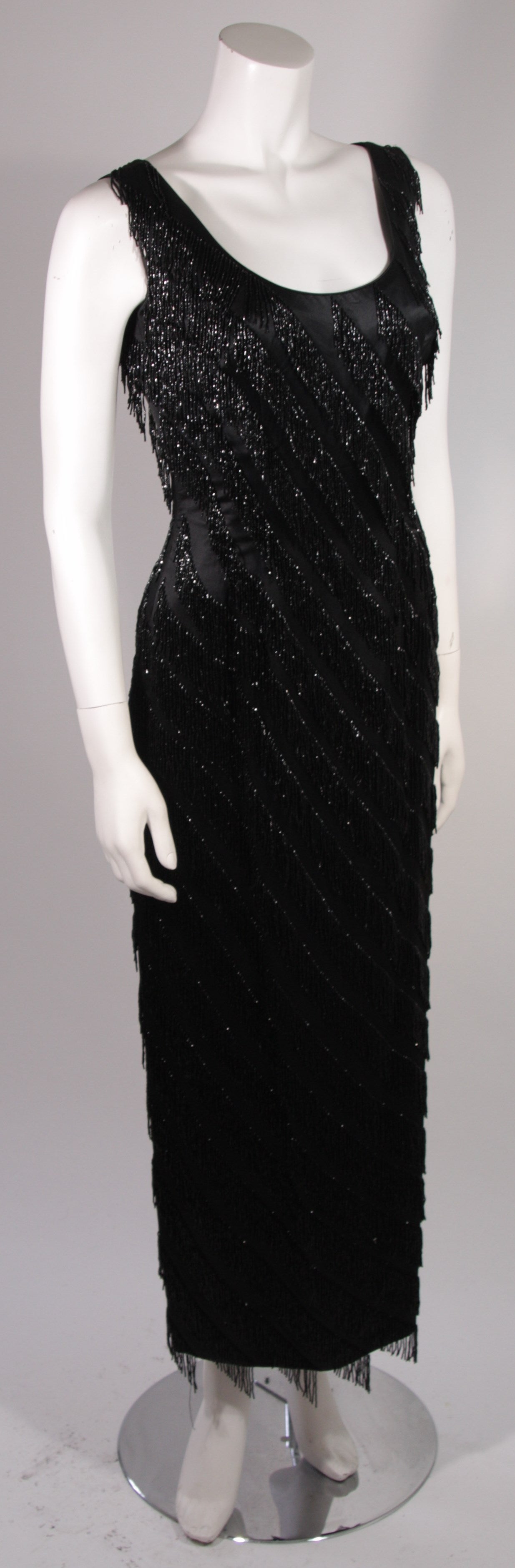 Women's Pauline Sheh Black Silk Beaded Gown Size 10 For Sale