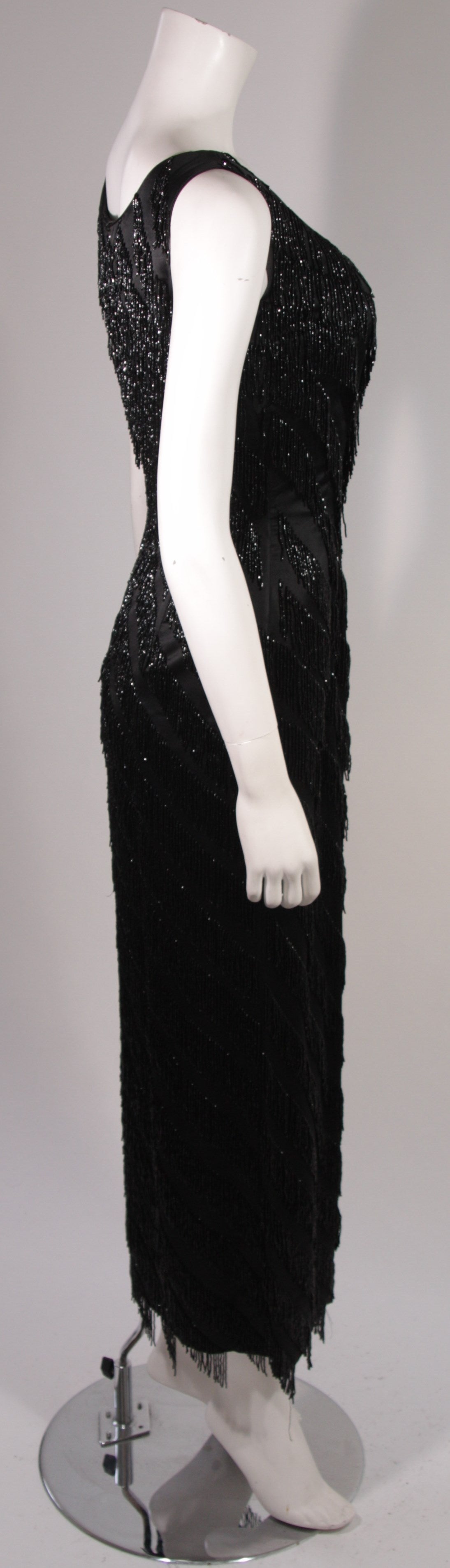 Pauline Sheh Black Silk Beaded Gown Size 10 For Sale 2