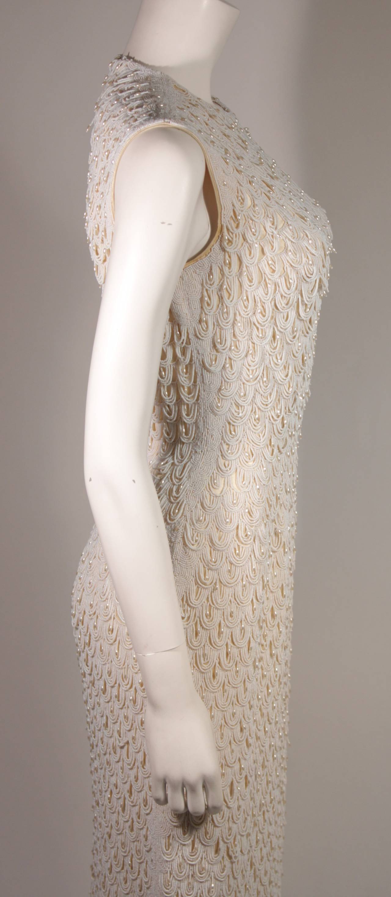 1960's Heavily Beaded Off White Cream Gown In Excellent Condition For Sale In Los Angeles, CA