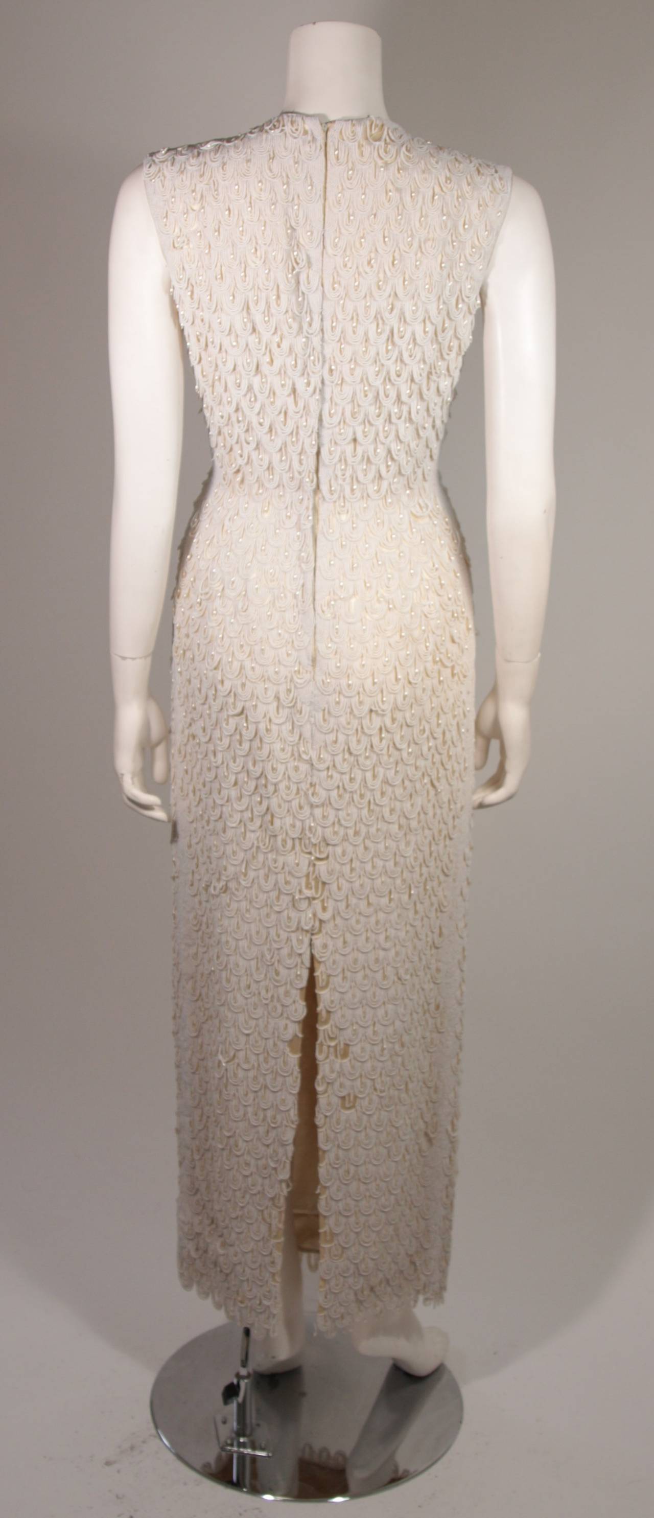 1960's Heavily Beaded Off White Cream Gown For Sale 1
