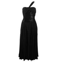 Chloe Asymmetrical Black Chiffon Gown with Beaded Bodice