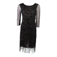 Vintage Oscar De La Renta Black Sequin Cocktail Dress Size 12