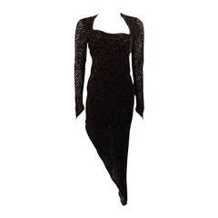 Karl Lagerfield Asymmetrical Brown Velvet Burn Out Gown Size 38