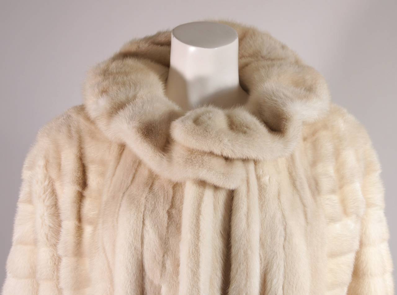 Galanos Ivory Mink Coat with Ruffle Tie Collar and Full Sleeves & Stretch cuff In Excellent Condition For Sale In Los Angeles, CA