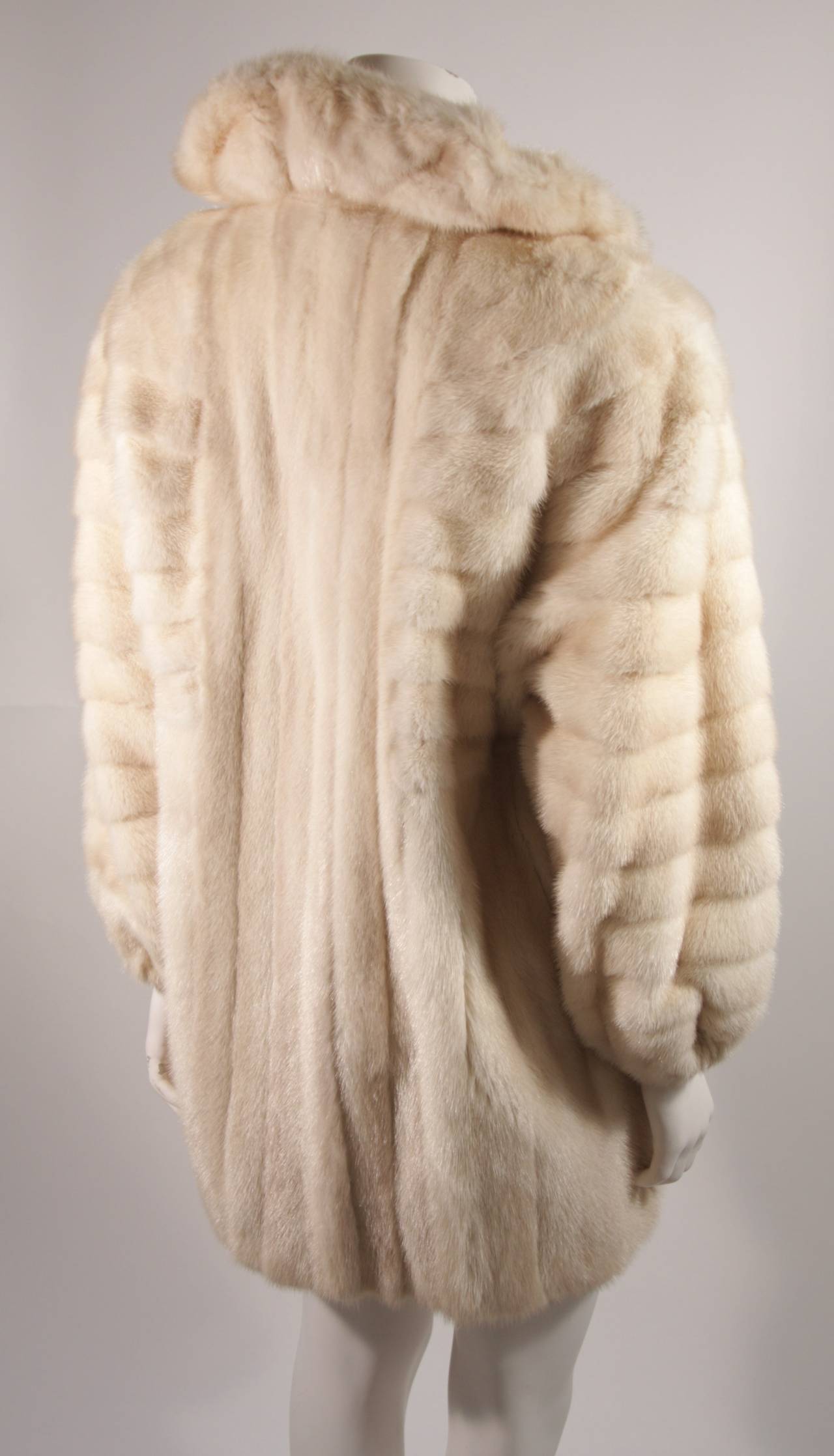 Galanos Ivory Mink Coat with Ruffle Tie Collar and Full Sleeves & Stretch cuff For Sale 3