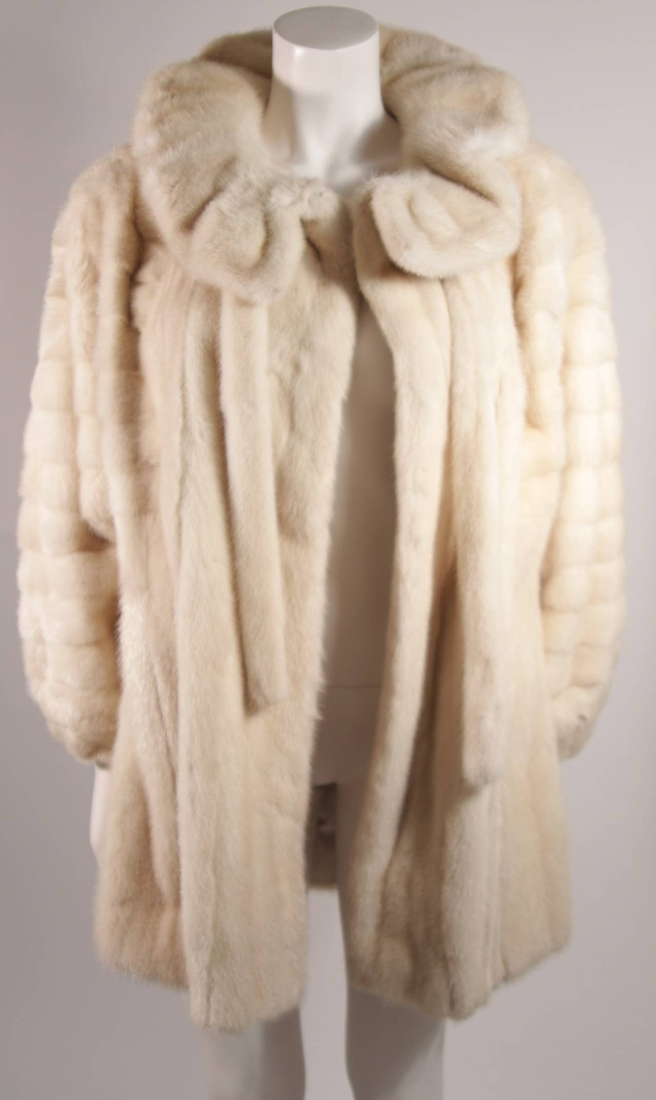 Galanos Ivory Mink Coat with Ruffle Tie Collar and Full Sleeves & Stretch cuff For Sale 2
