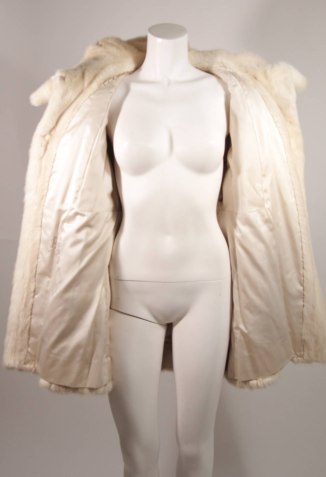 Galanos Ivory Mink Coat with Ruffle Tie Collar and Full Sleeves & Stretch cuff For Sale 4