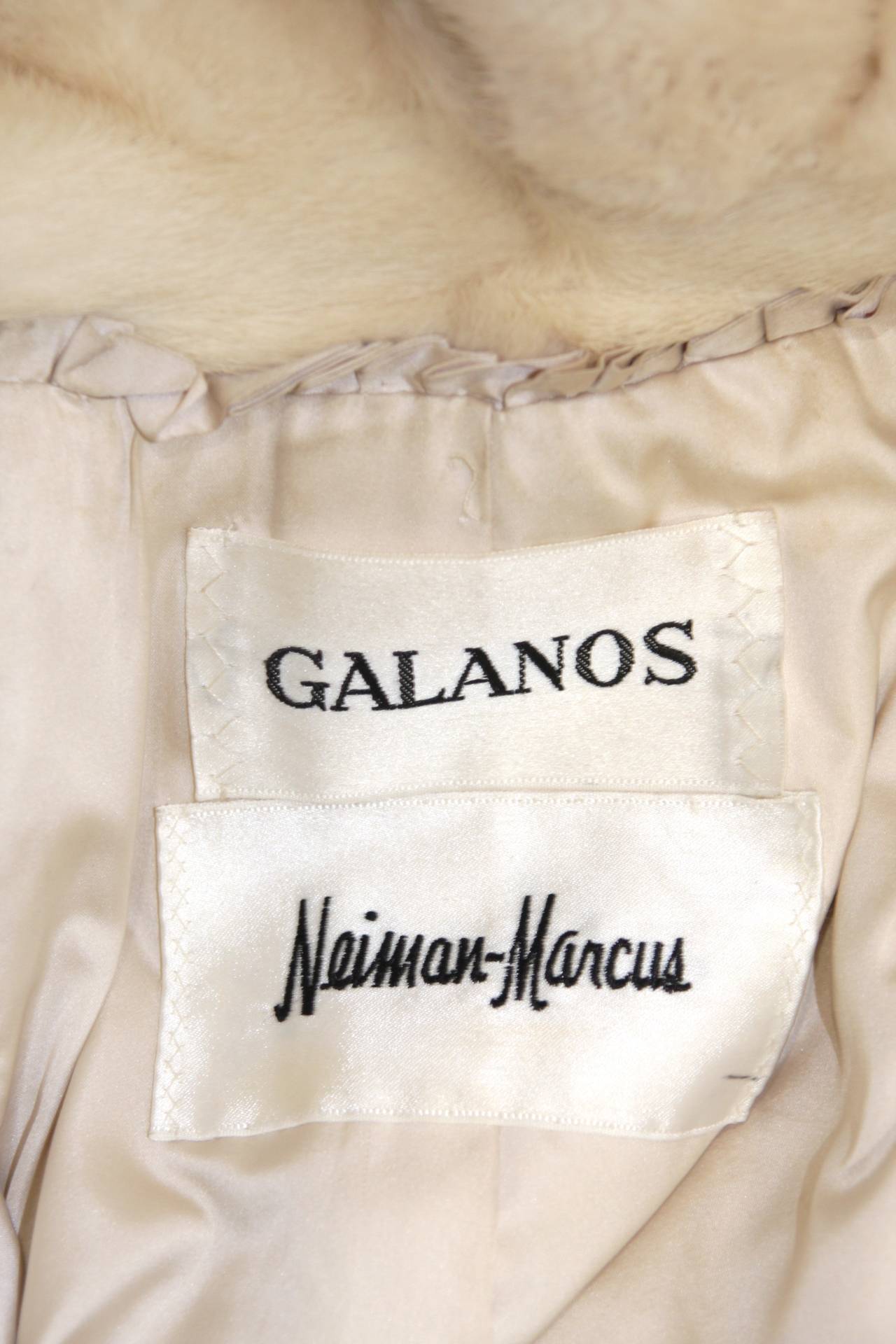 Galanos Ivory Mink Coat with Ruffle Tie Collar and Full Sleeves & Stretch cuff For Sale 5