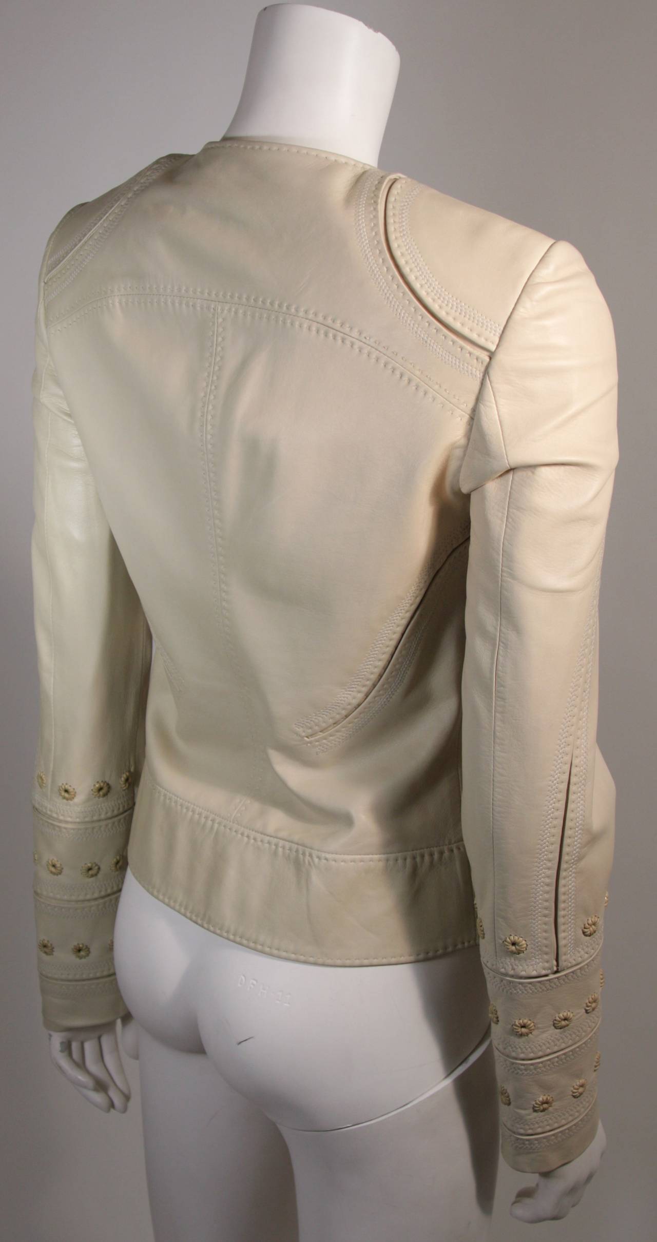 Gucci Nude Leather Moto Style Jacket In Excellent Condition In Los Angeles, CA