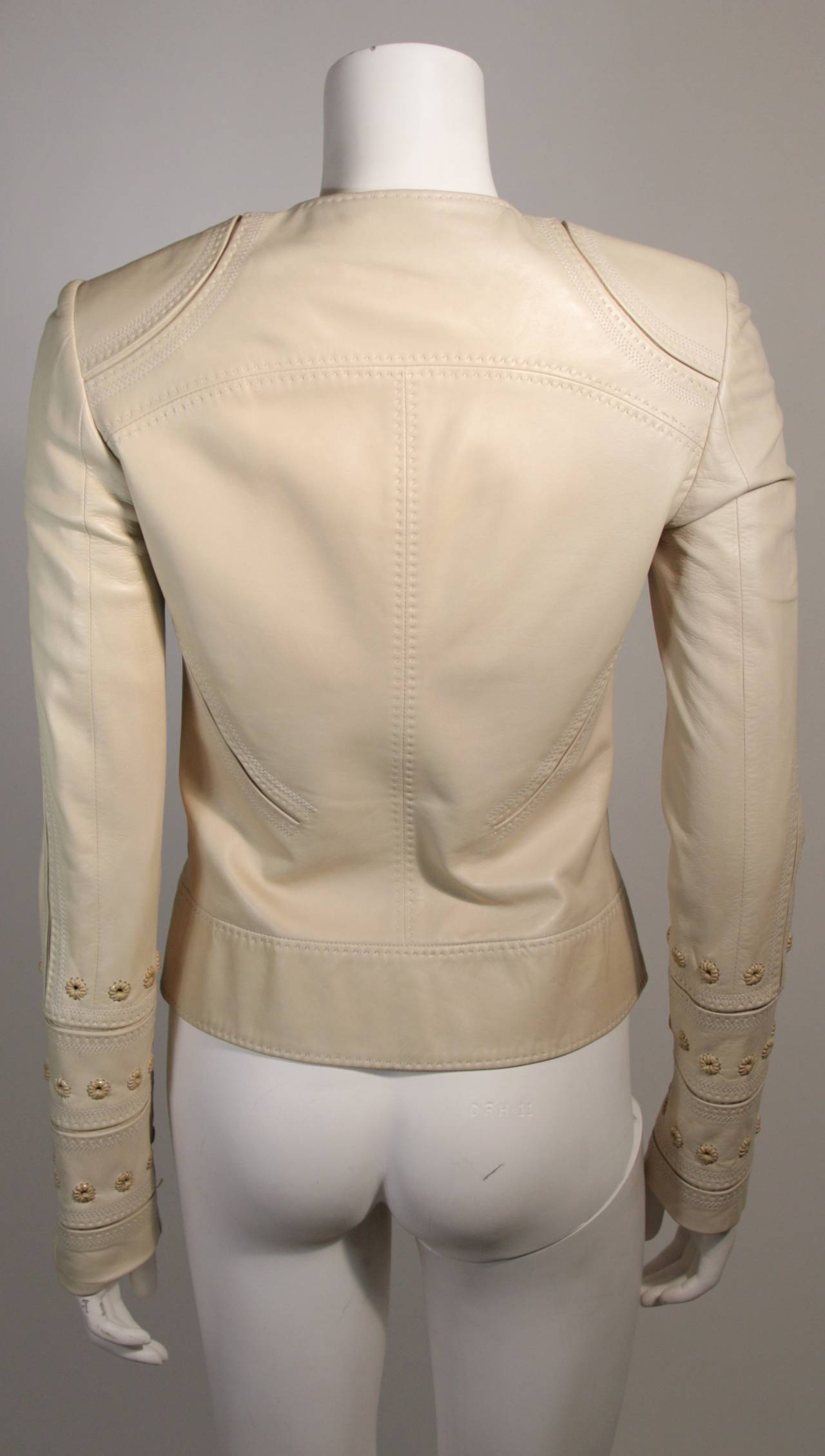 Women's Gucci Nude Leather Moto Style Jacket