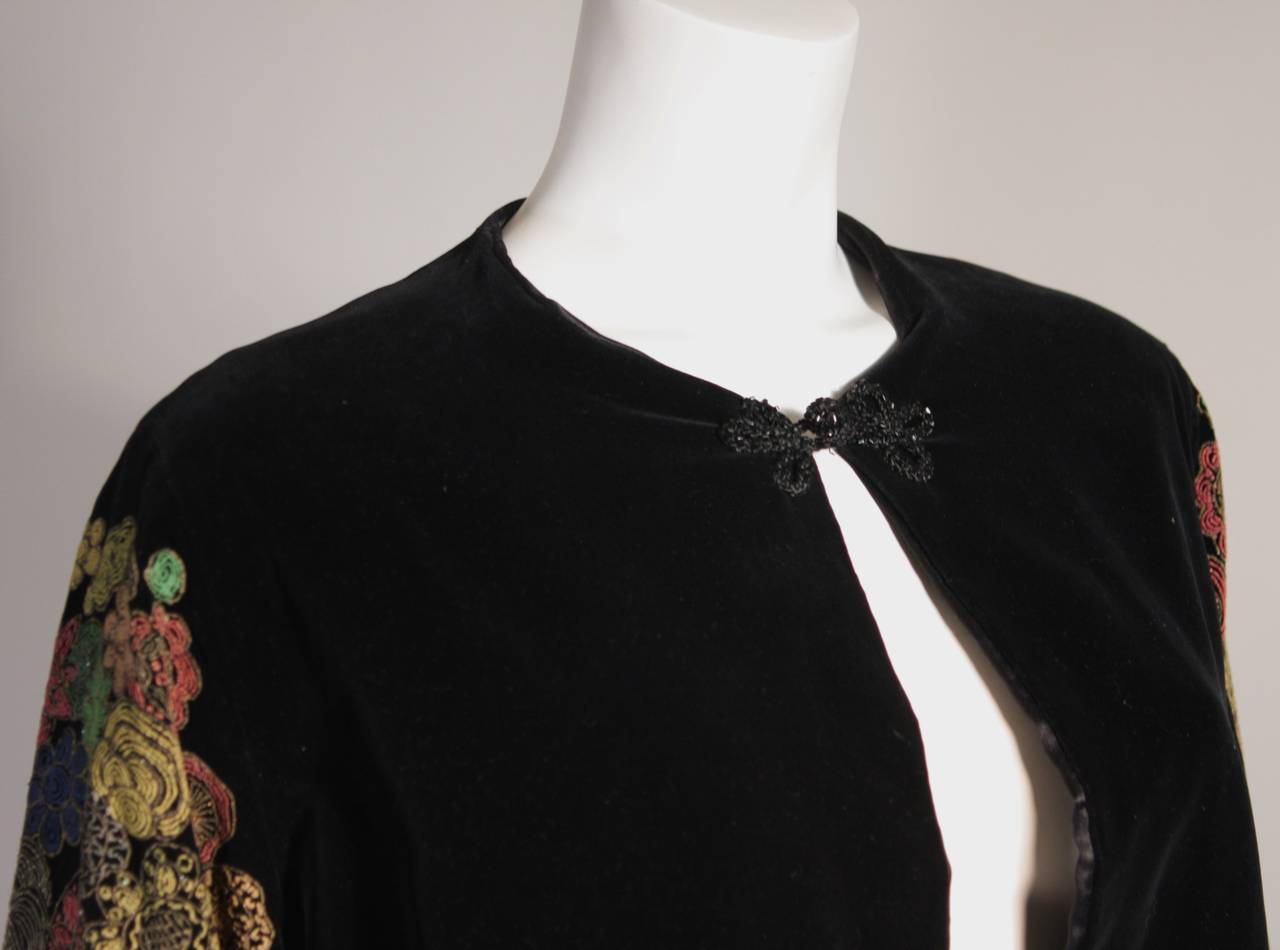 Women's 1930's Black Velvet Hand Painted Coat with Tassels