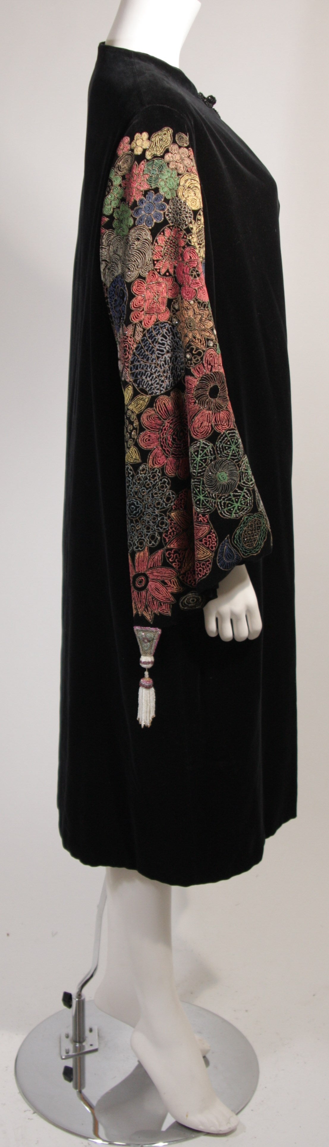 1930's Black Velvet Hand Painted Coat with Tassels at 1stDibs