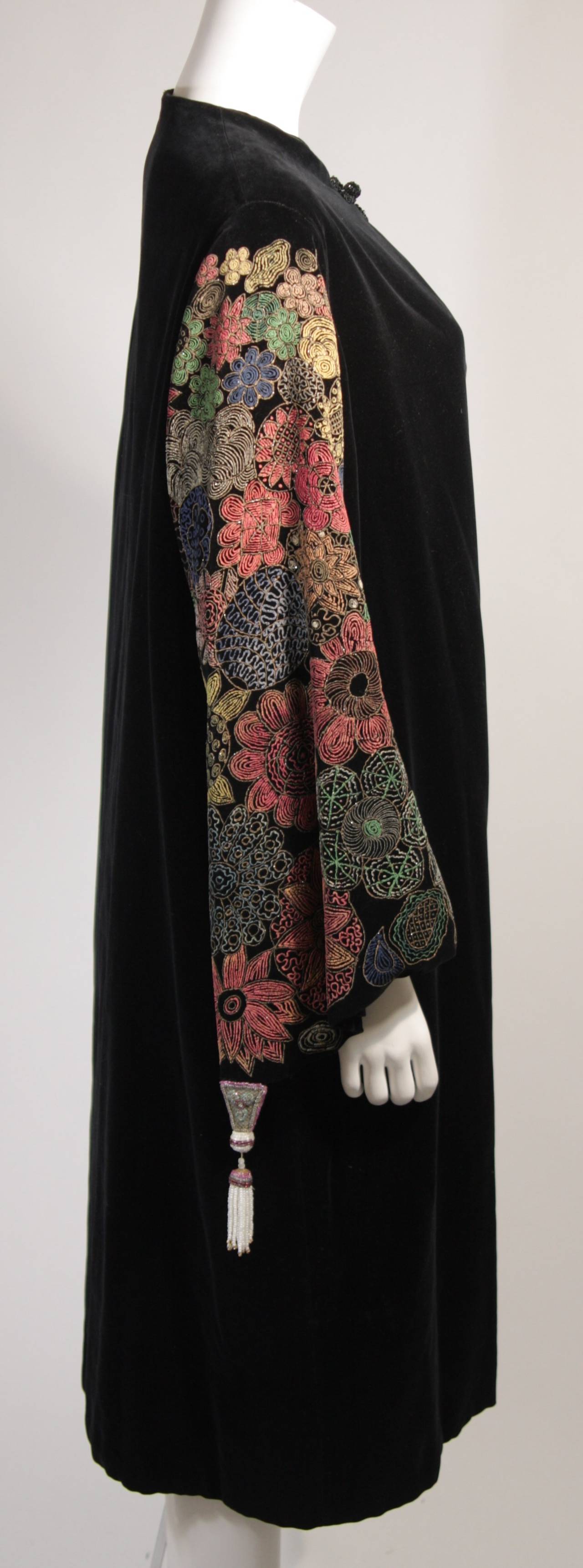 1930's Black Velvet Hand Painted Coat with Tassels 2