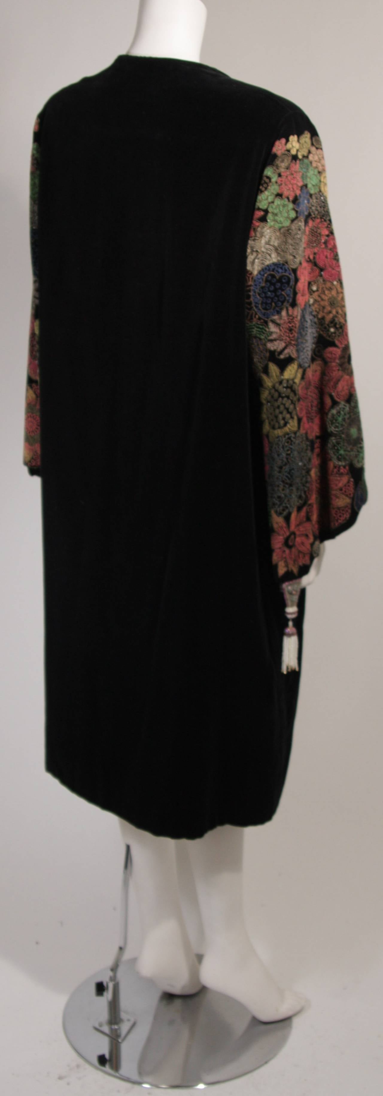1930's Black Velvet Hand Painted Coat with Tassels 3