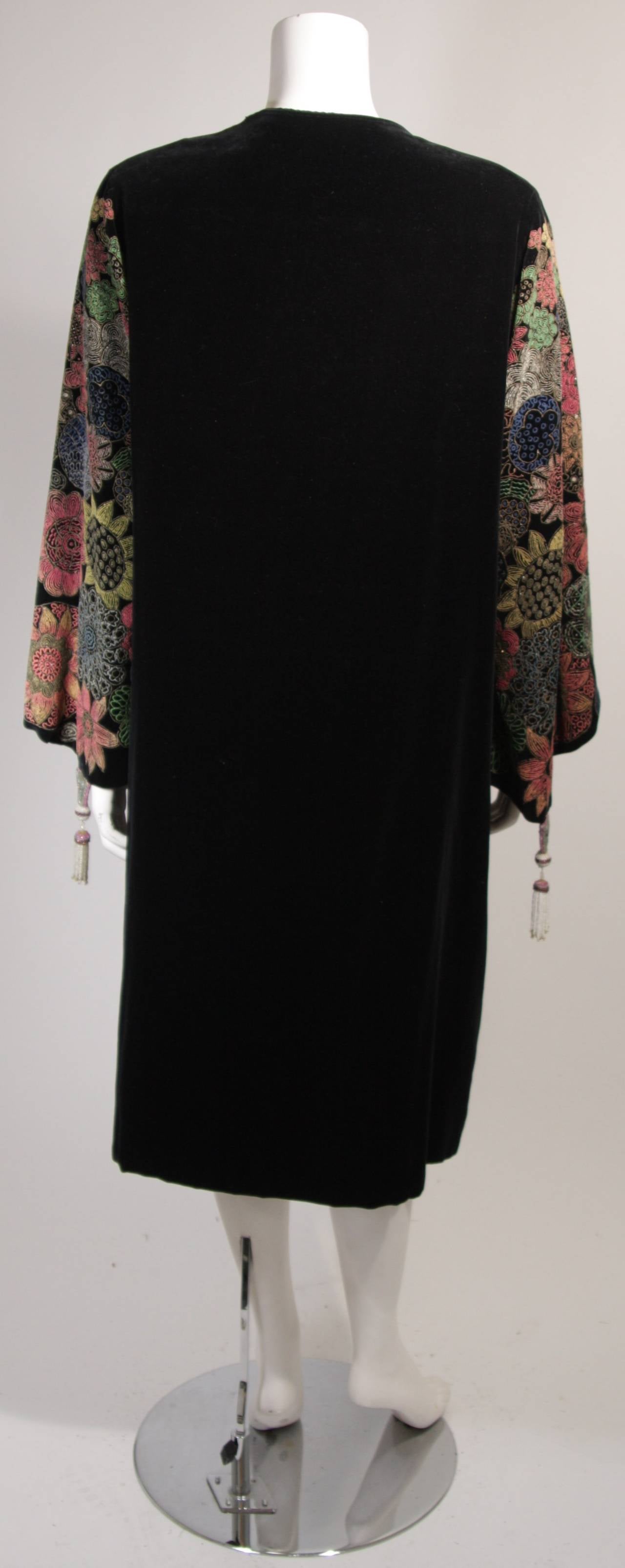 1930's Black Velvet Hand Painted Coat with Tassels 5