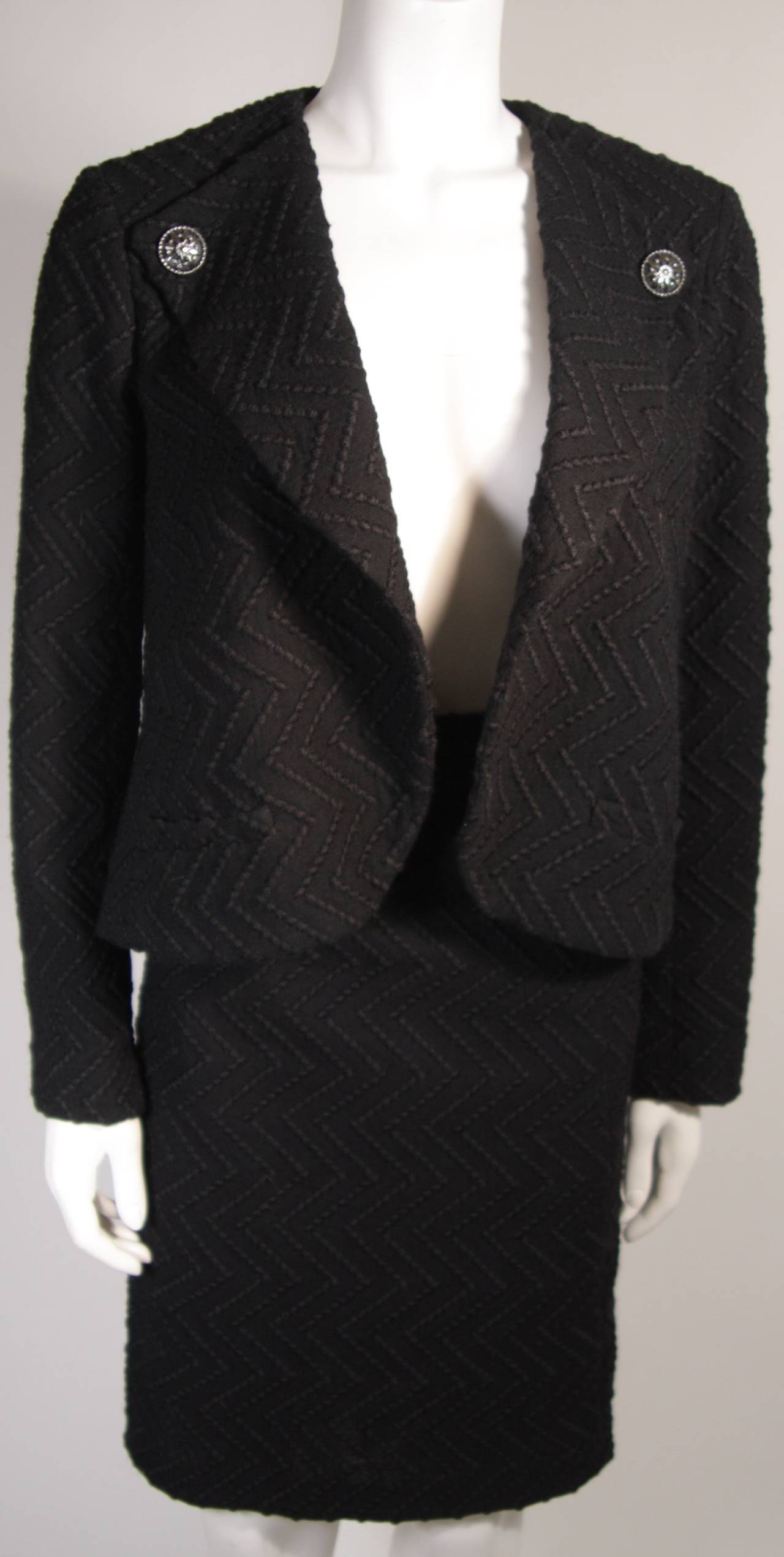 Women's Chanel Black Boucle Suit with Drape Style Jacket Size 42