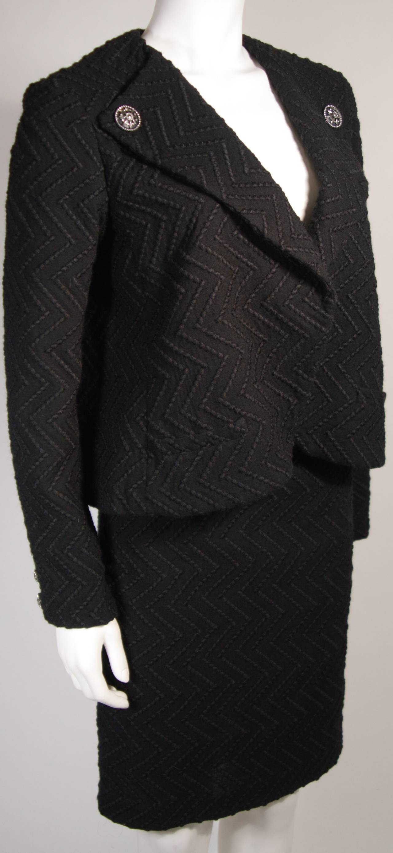 Chanel Black Boucle Suit with Drape Style Jacket Size 42 1
