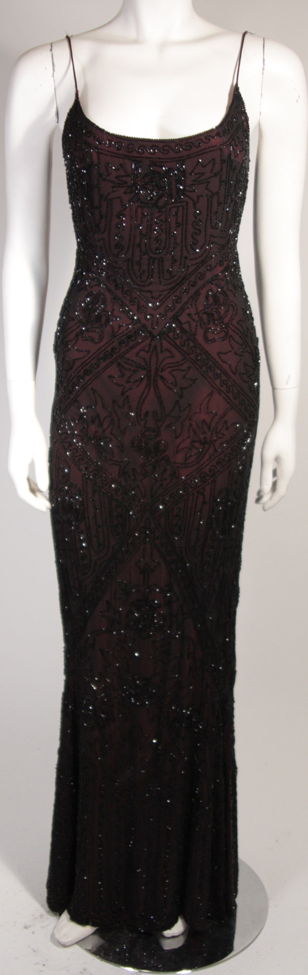 Les Habitudes Deco Inspired Burgundy Beaded Gown Size M at 1stDibs
