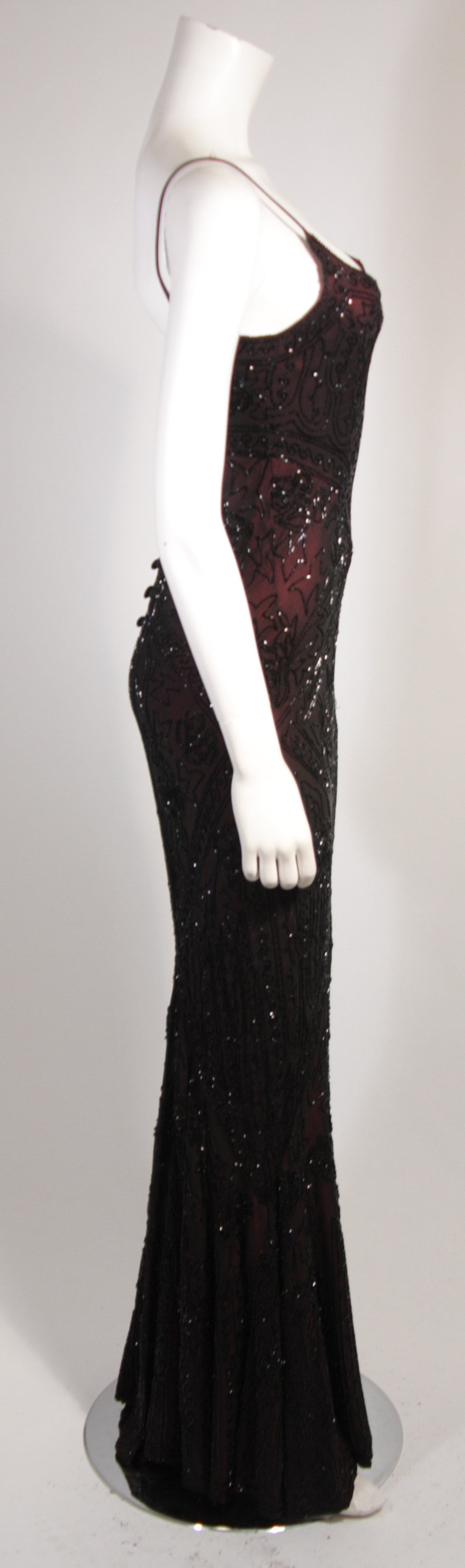 Les Habitudes Deco Inspired Burgundy Beaded Gown Size M 1