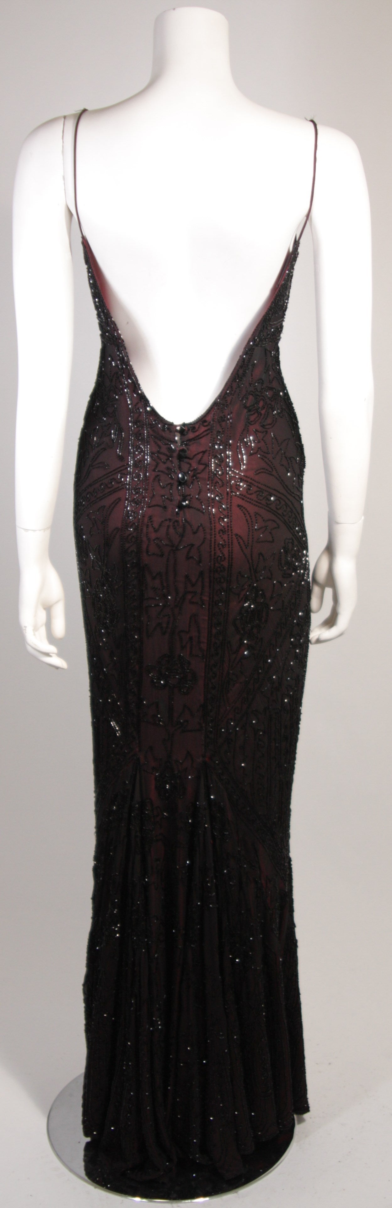 Les Habitudes Deco Inspired Burgundy Beaded Gown Size M 2