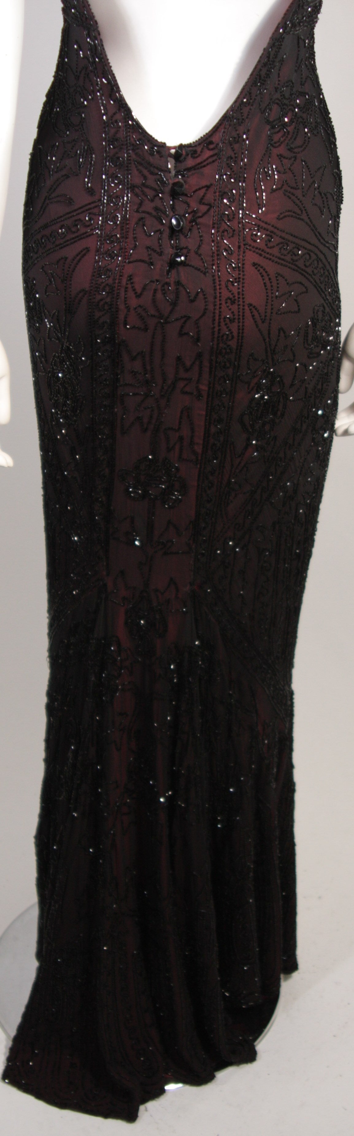 Les Habitudes Deco Inspired Burgundy Beaded Gown Size M 3