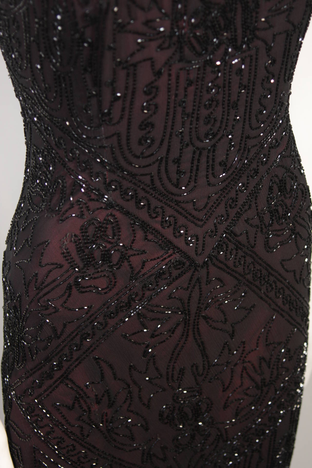 Les Habitudes Deco Inspired Burgundy Beaded Gown Size M 4