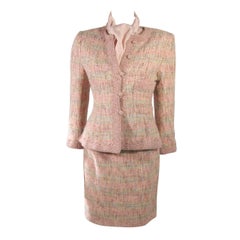 Retro Oscar De La Renta 4 Piece Skirt Suit with Silk Blouse and Scarf Size S