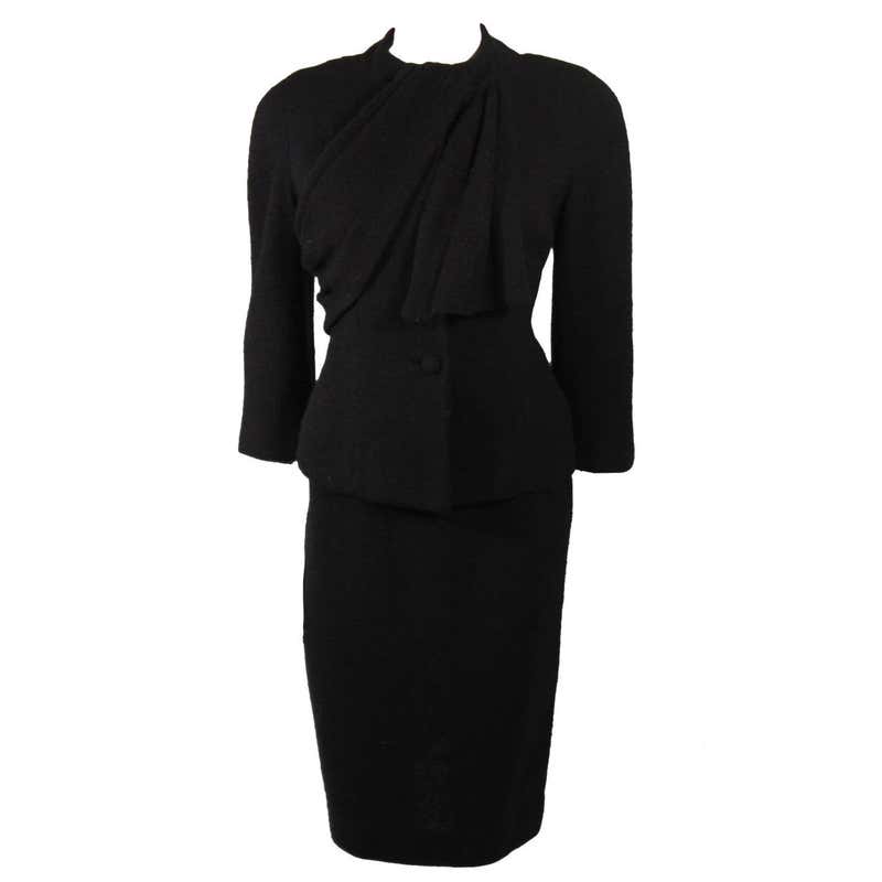 Lilli Ann San Francisco Black Wool Skirt Suit with Draping For Sale at ...