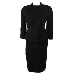 Vintage Lilli Ann San Francisco Black Wool Skirt Suit with Draping