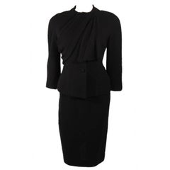 Retro Lilli Ann San Francisco Black Wool Skirt Suit with Draping